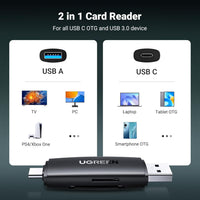 UGREEN USB-A & USB-C SD Card Reader – Dual Slot, 5Gbps, OTG-Ready