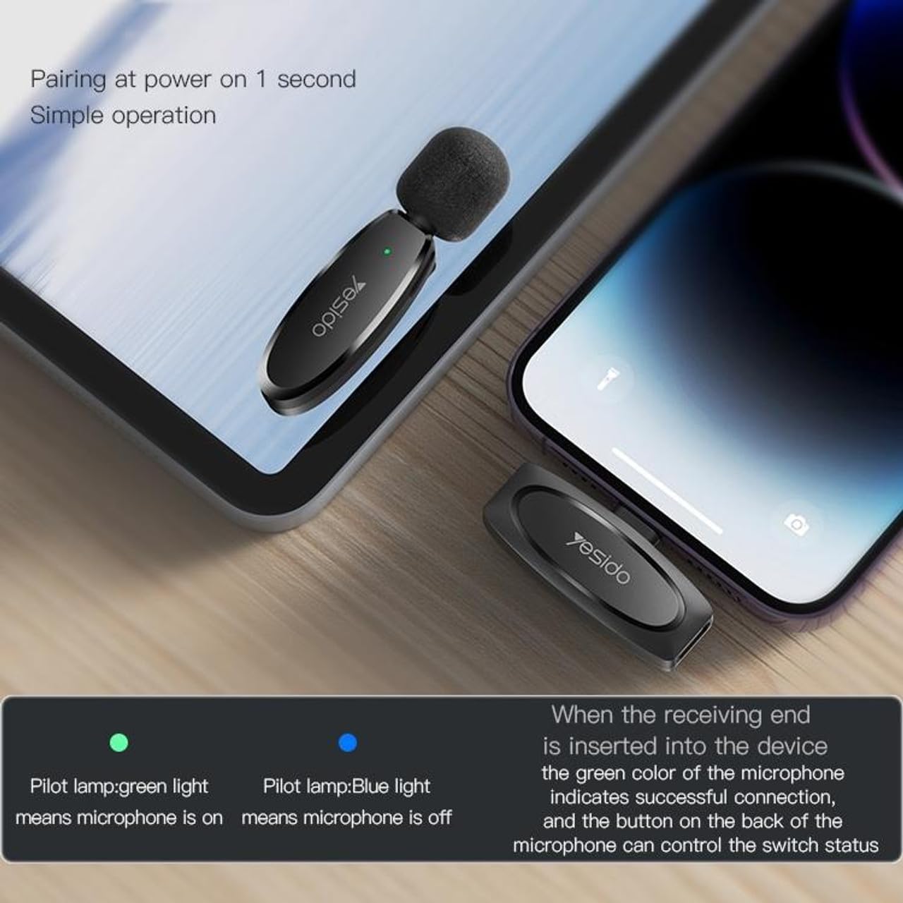 YESIDO Low-Latency Wireless Lavalier Microphone with Lightning YESIDO Low-Latency Wireless Lavalier Microphone with Lightning