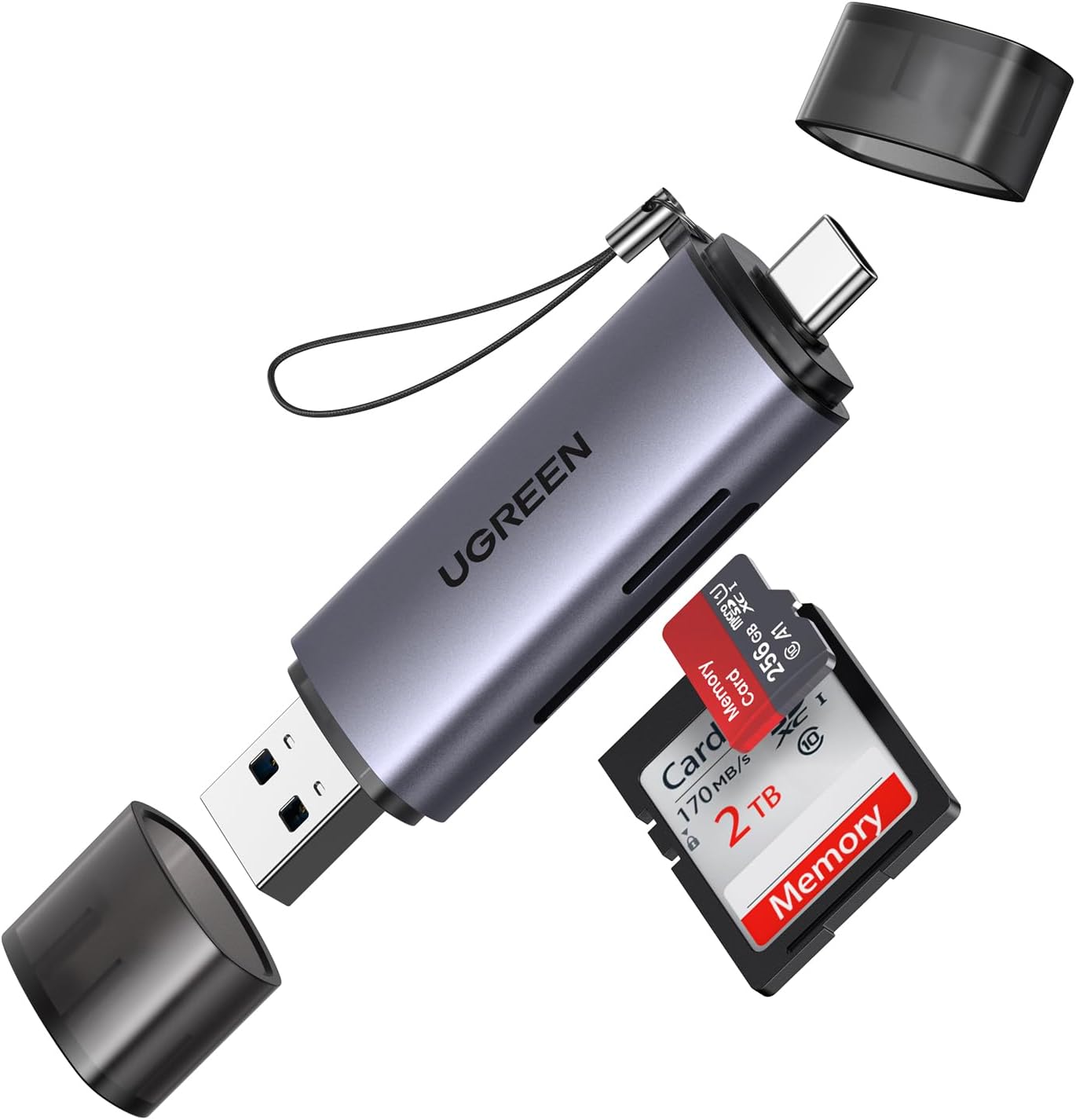 UGREEN قارئ كروت USB-C + USB-A – يدعم SD وTF، متوافق مع iPhone 15/16