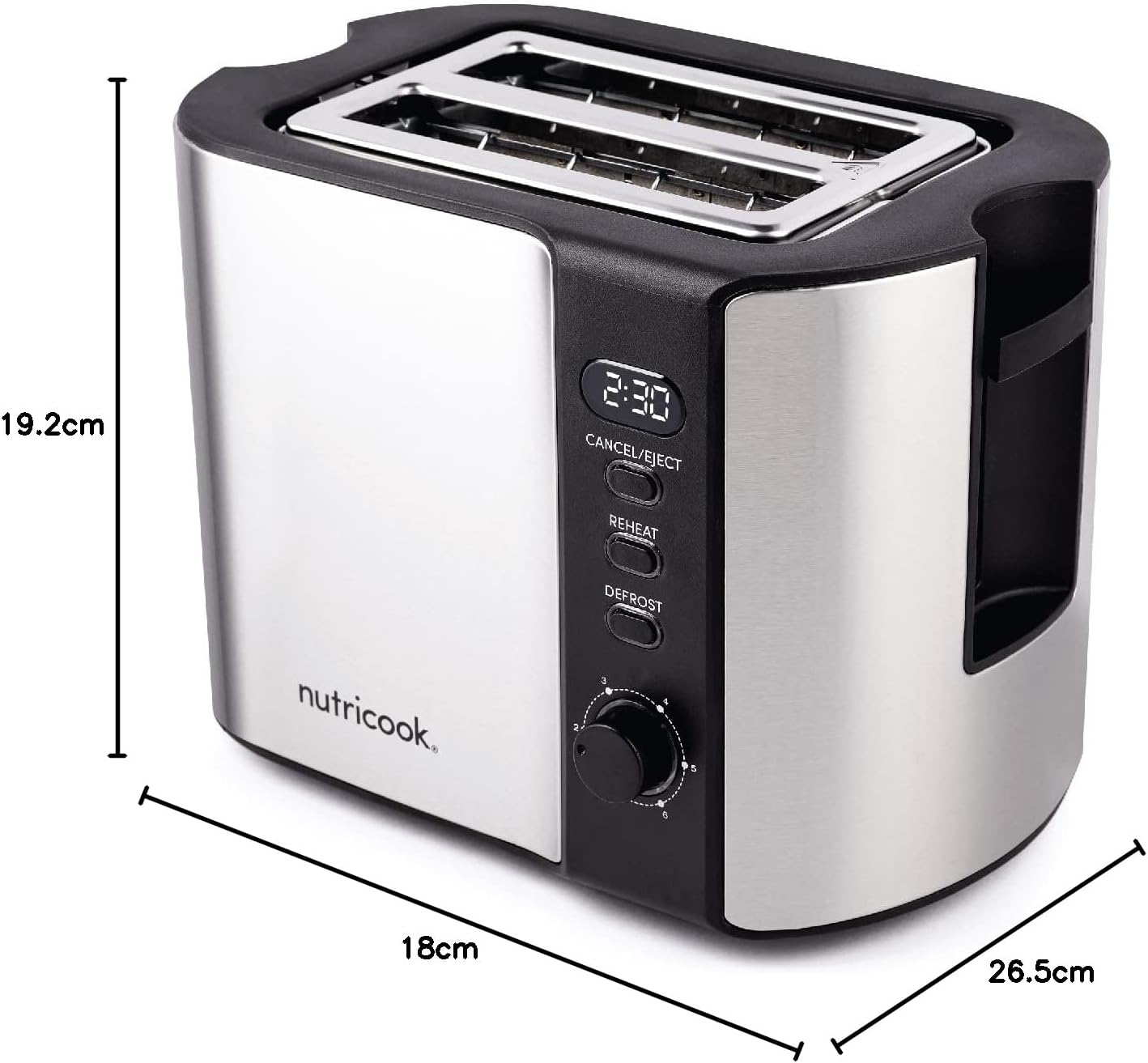 Nutricook Digital Toaster 2 Slice Stainless Steel LED / 800 Watt - Silver Nutricook Digital Toaster 2 Slice Stainless Steel LED / 800 Watt - Silver