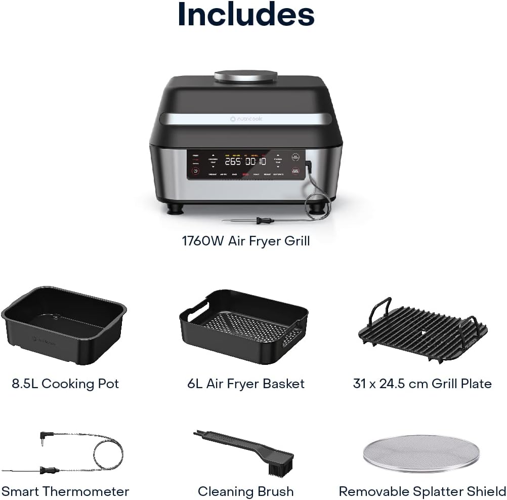 Nutricook Smart Indoor Grill & Airfryer XL 8.5L - Black & Silver