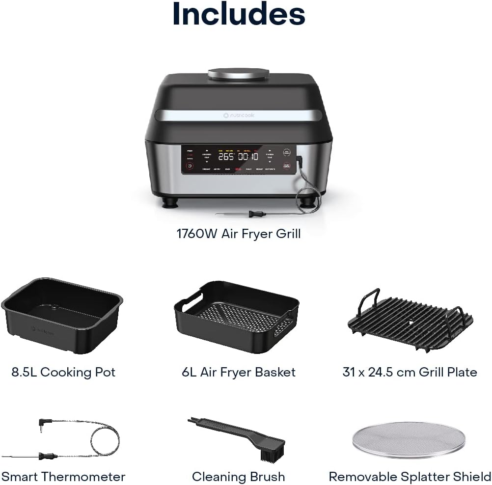 Nutricook Smart Indoor Grill & Airfryer XL 8.5L - Black & Silver Nutricook Smart Indoor Grill & Airfryer XL 8.5L - Black & Silver
