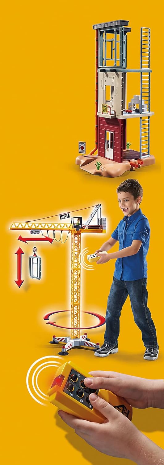 PLAYMOBIL RC Crane with Building Section - Remote-Controlled Toy