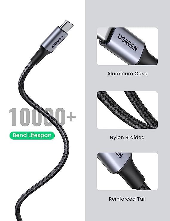 كابل يوجرين USB-A إلى USB-C 1م - مضفر، متين، أسود