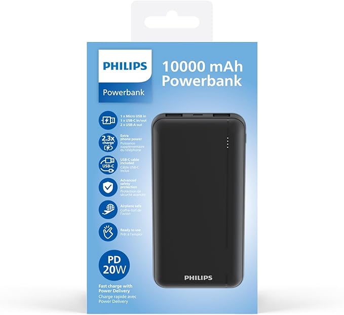 Philips DLP1812PB 10000mAh 20W Power Bank USB-A & USB-C