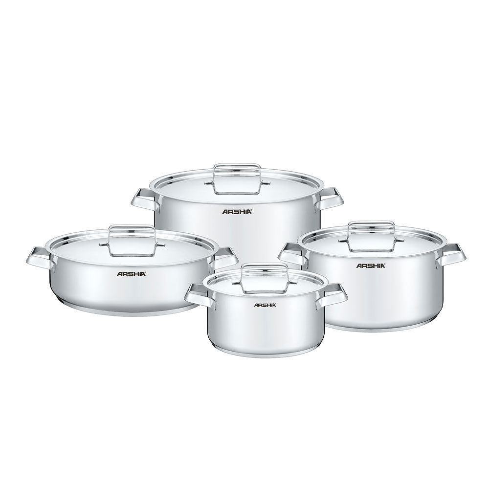 Arshia 8-Piece Stainless Steel Cookware Set – Durable, Rust-Resistant & Even Heat Distribution