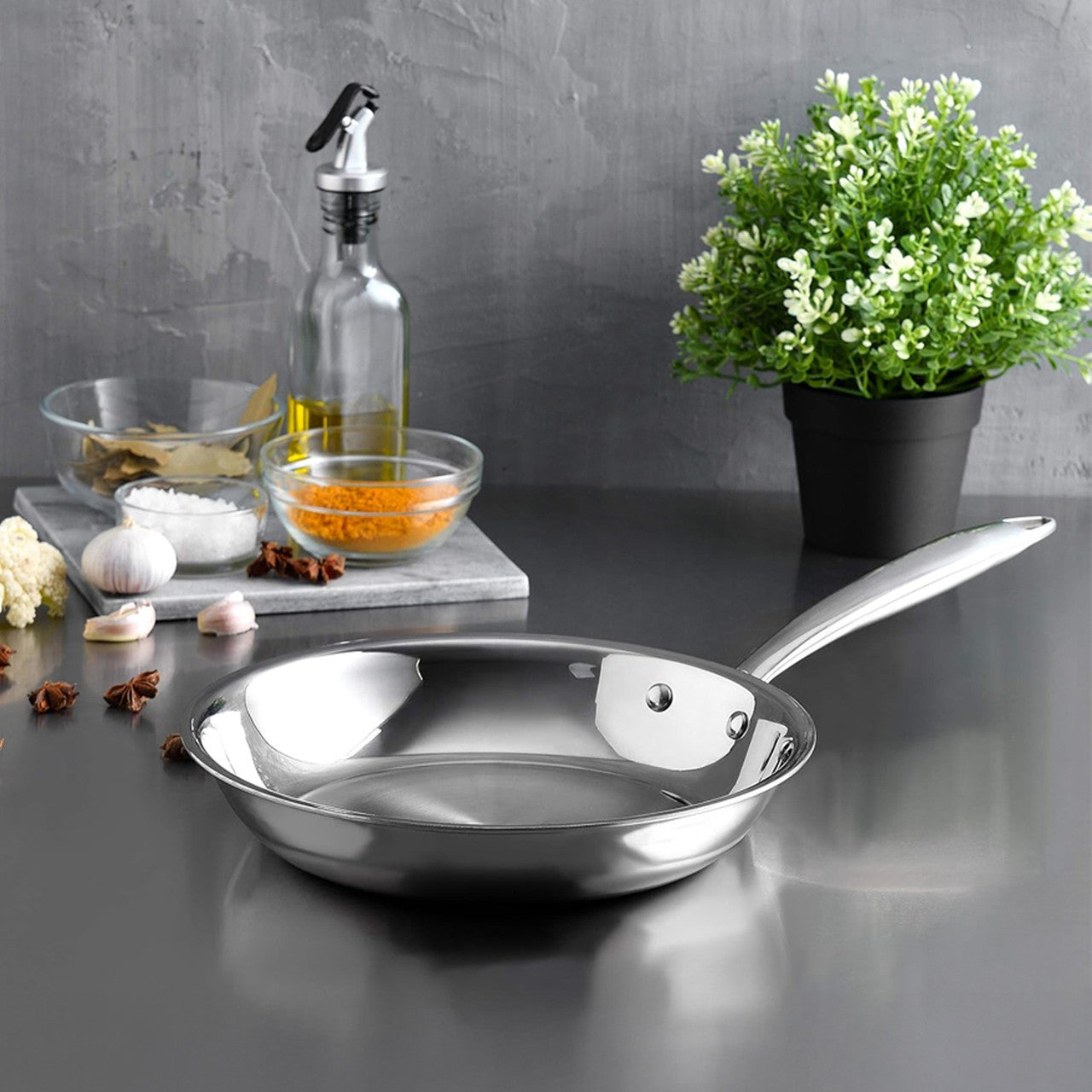 Arshia 28cm Tri-Ply Stainless Steel Frying Pan with Aluminum Core