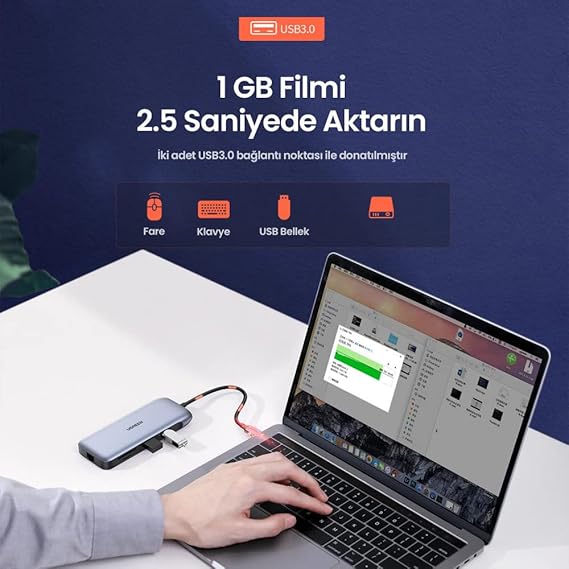 محول UGREEN USB-C 9 في 1 بمنفذ HDMI وDP وVGA وPD
