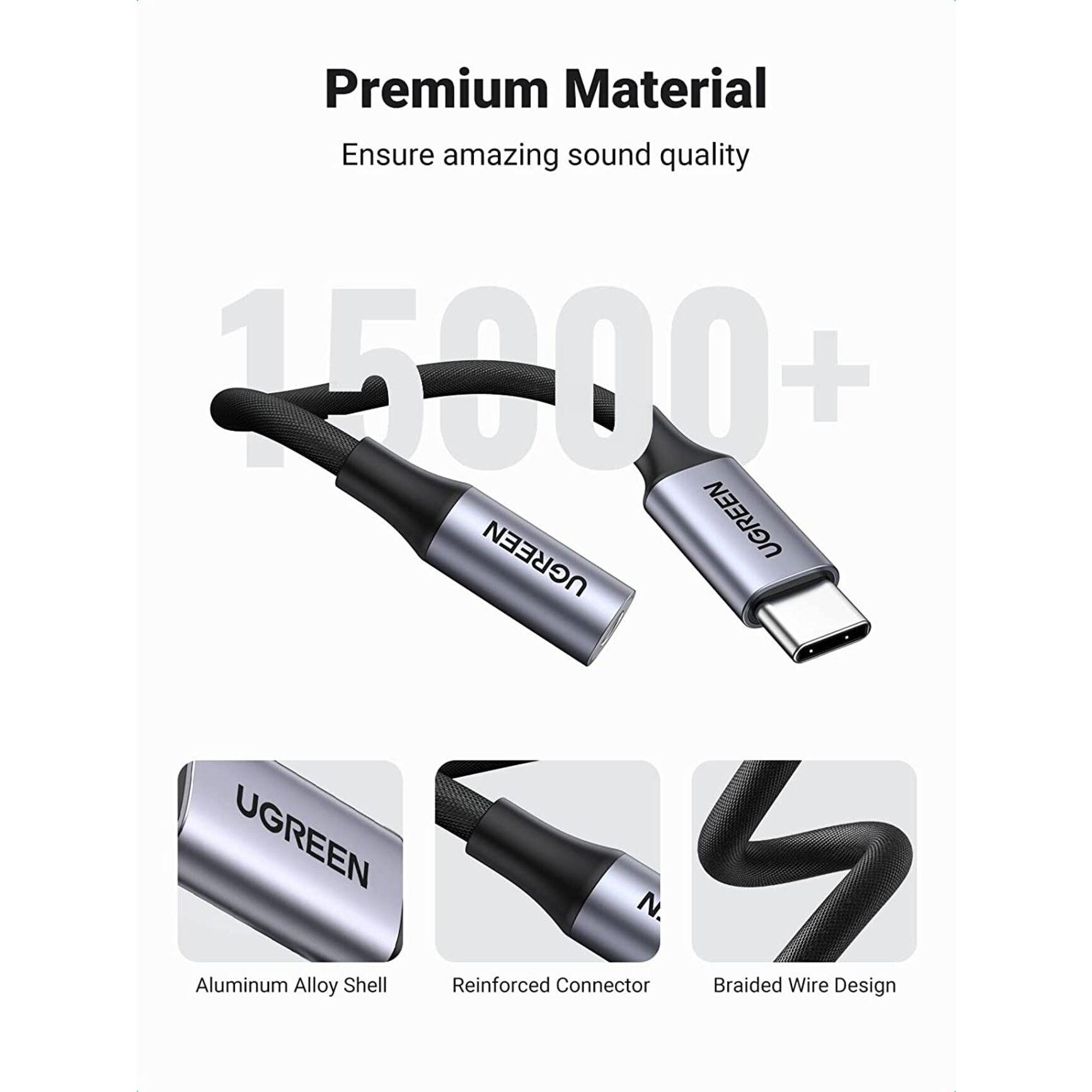 UGREEN USB-C to 3.5mm M/F Cable 10cm, Aluminum Shell