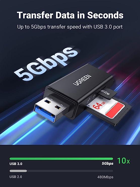 يوجرين قارئ بطاقات USB 3.0 إلى TF وSD - نقل بيانات سريع