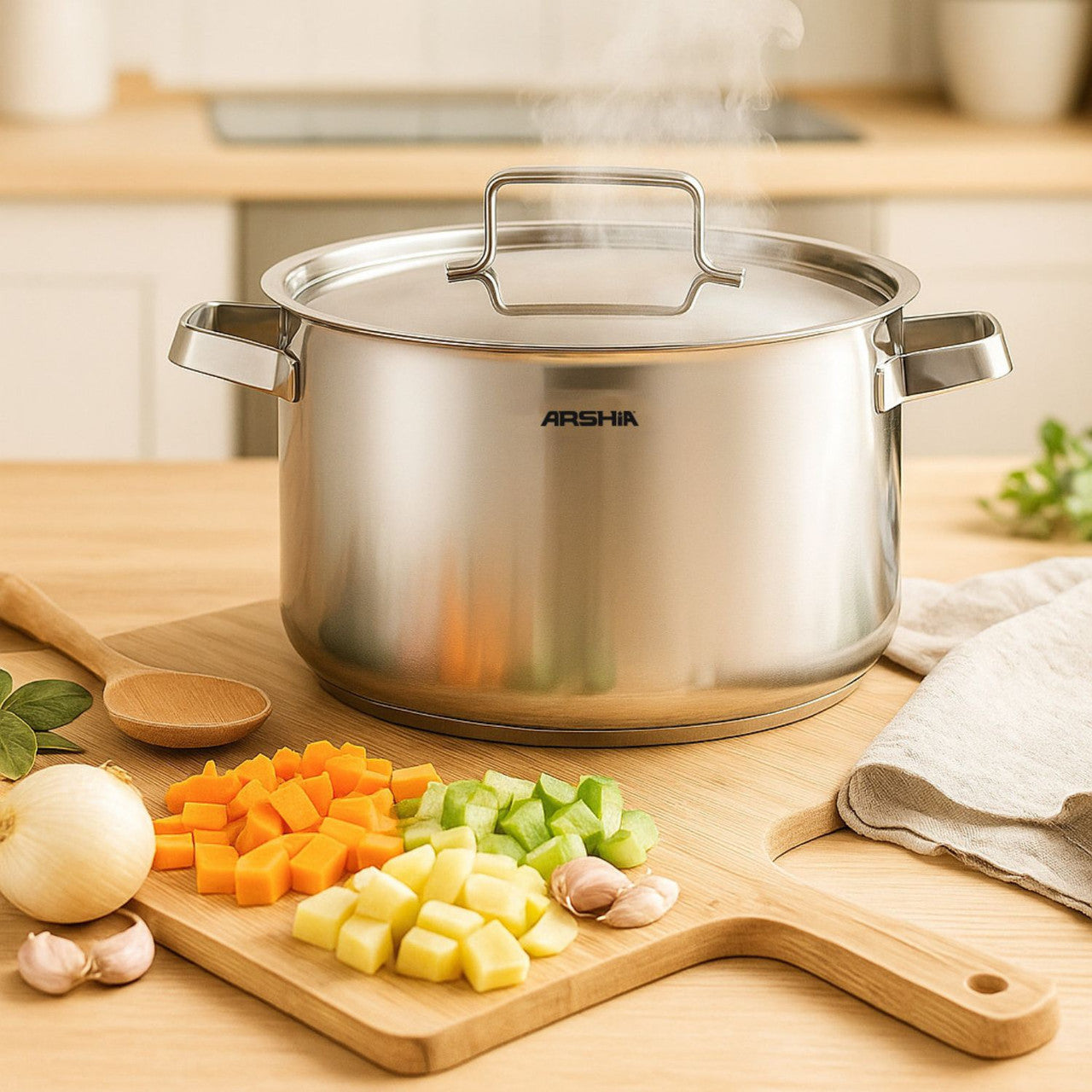 Arshia 20cm Stainless Steel Cooking Pot with Metal Lid