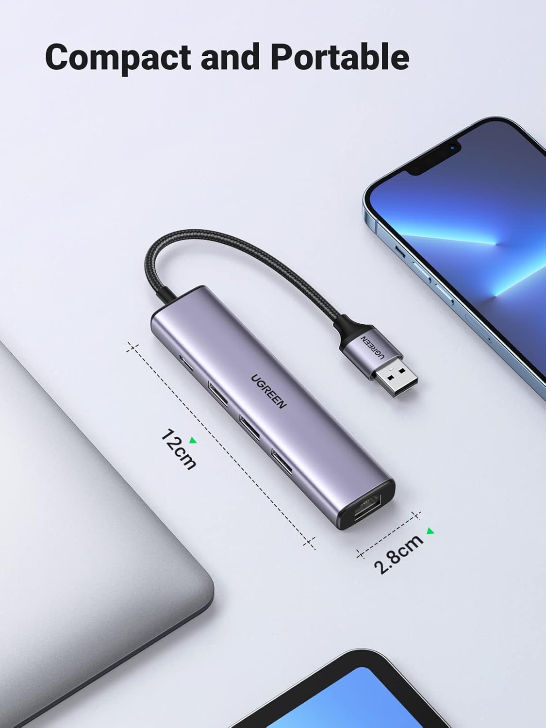 UGREEN 5-in-1 USB to Ethernet Hub with RJ45 and 3 USB Ports