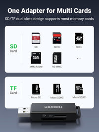 UGREEN قارئ كروت SD/MicroSD USB 3.0 مزدوج الفتحة – سريع ومحمول