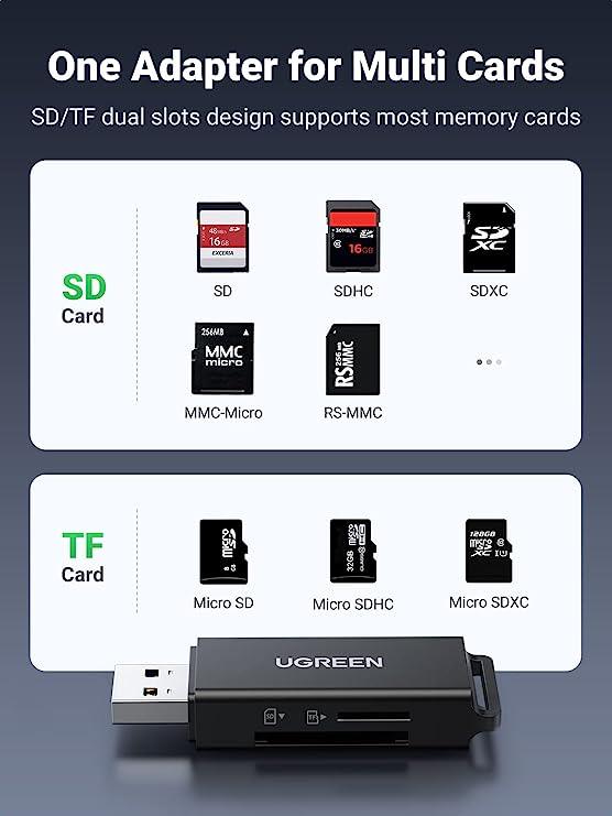 UGREEN USB 3.0 to TF + SD Dual Card Reader (Black)