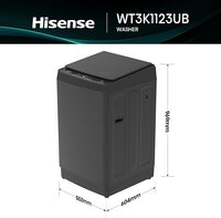 Hisense WT3K1123UB 11KG Top Load Washing Machine Black - Open Lid MaxLoad Opening 516mm