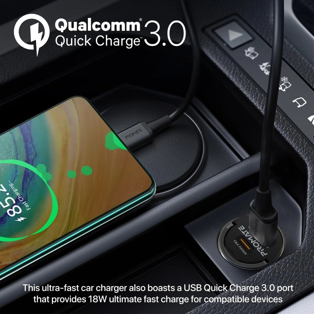 Promate TransDrive-65W - RapidCharge™ Transparent Mini Car Charger with Power Delivery & QC 3.0 Promate TransDrive-65W - RapidCharge™ Transparent Mini Car Charger with Power Delivery & QC 3.0