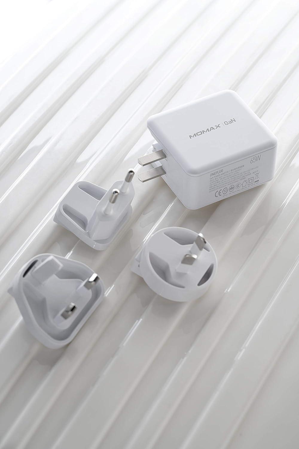 Momax ONE Plug GaN 65W Charger with 3 Ports & Global Plugs - White