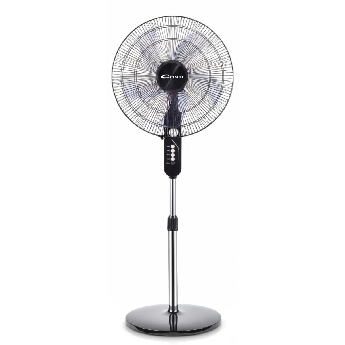 Conti 18-Inch Stand Fan, 60W, 5 Blades, 4 Speeds with Timer, Black