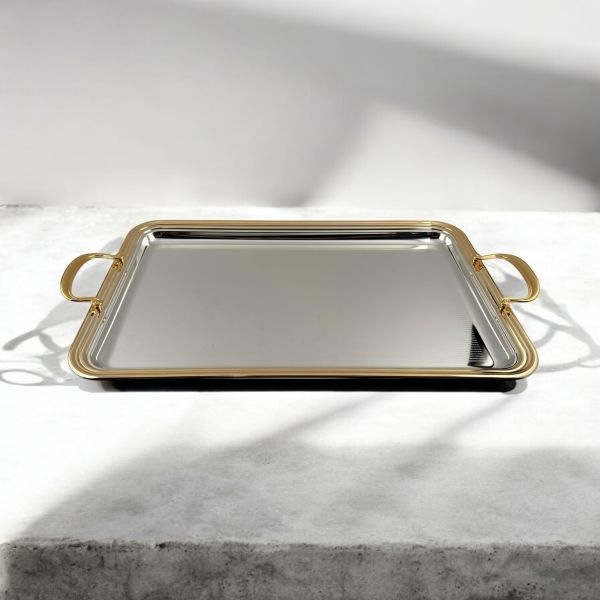 Zolten Rectangular Tray Silver & Gold 50×32.2 cm – Elegant Zolten Rectangular Tray Silver & Gold 50×32.2 cm – Elegant