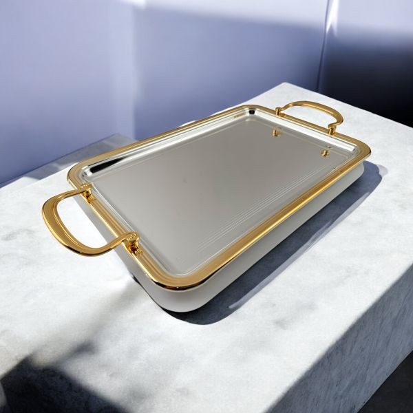 Zolten Rectangular Tray Silver & Gold 50×32.2 cm – Elegant Zolten Rectangular Tray Silver & Gold 50×32.2 cm – Elegant