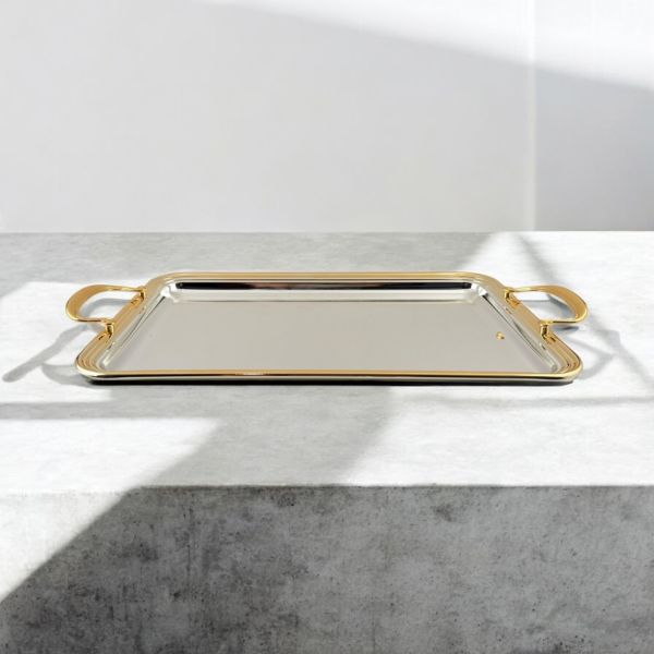 Zolten Rectangular Tray Silver & Gold 50×32.2 cm – Elegant Zolten Rectangular Tray Silver & Gold 50×32.2 cm – Elegant