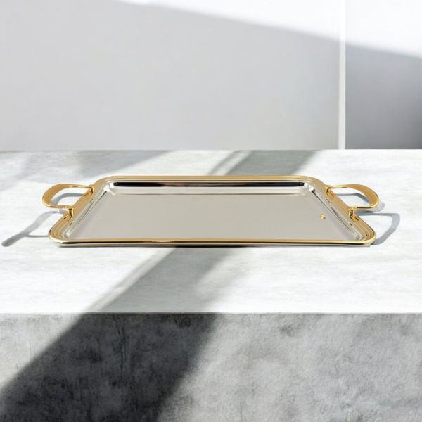 Zolten Rectangular Tray Silver & Gold 42.5×27.6 cm – Elegant Zolten Rectangular Tray Silver & Gold 42.5×27.6 cm – Elegant