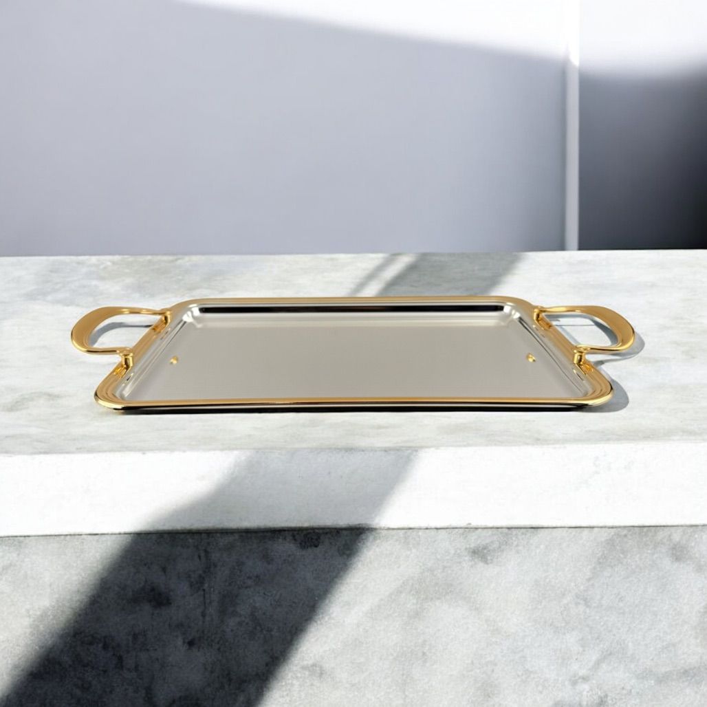 Zolten Rectangular Tray Silver & Gold 34.5×23.5 cm – Elegant Zolten Rectangular Tray Silver & Gold 34.5×23.5 cm – Elegant