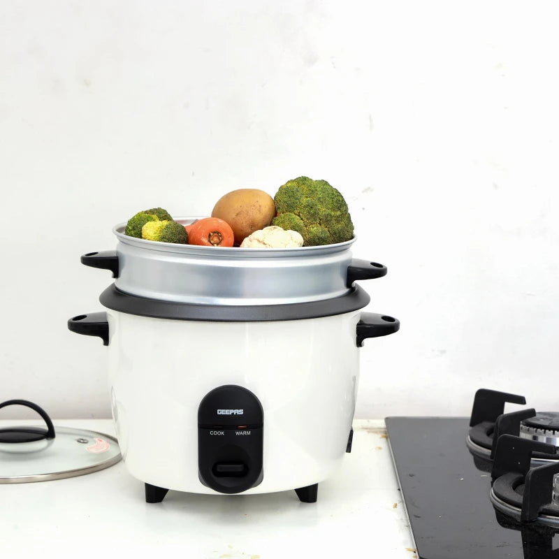 Geepas 500W 1.5L Automatic Rice Cooker, 3-in-1 Cook/Steam/Warm, White GRC35011