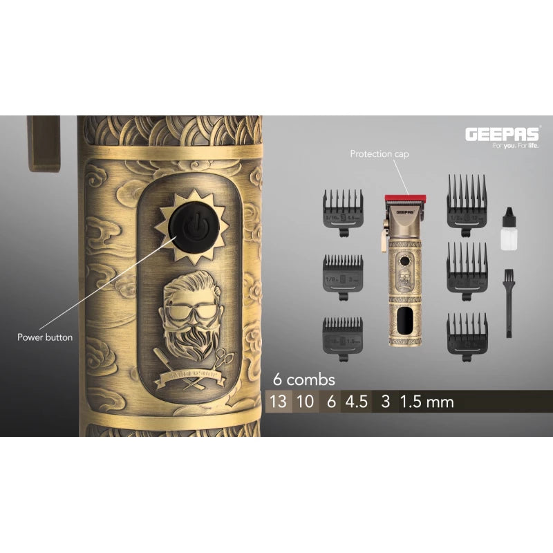 مقص شعر Geepas GTR56030 – شحن لاسلكي، شاشة LED، 6 أمشاط