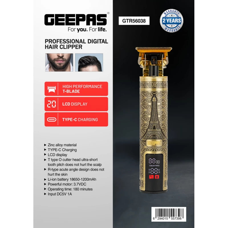 مقص شعر رقمي Geepas GTR56038 – شفره T، شاشة LCD، 180 دقيقة