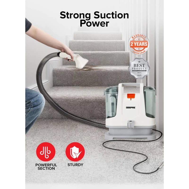 Geepas GSC19051 Portable Spot Cleaner – 400W, Dual Tank, 2 Cleaning Heads | Carpets & Upholstery | White
