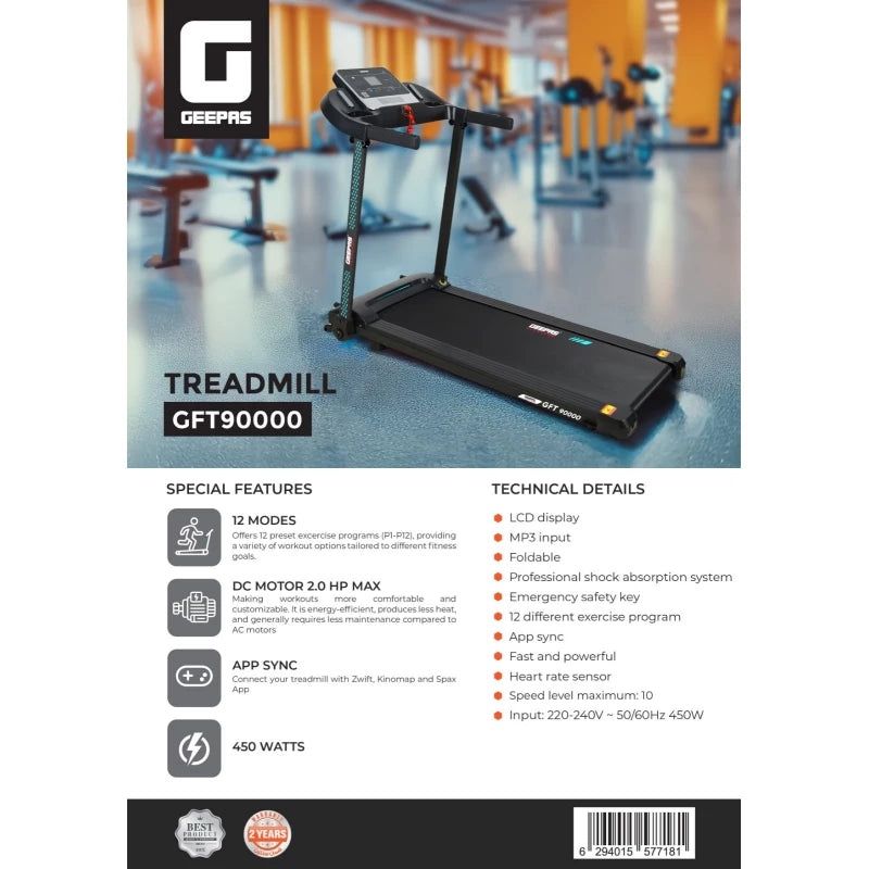 مشاية كهربائية قابلة للطي Geepas GFT90000 – 2.0HP، 12 برنامج