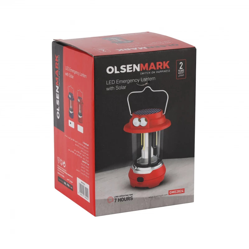 Olsenmark OME2824 LED Emergency Lantern with Solar Charging – 7 Hours Runtime | Portable | Blue | 2-Year Warranty