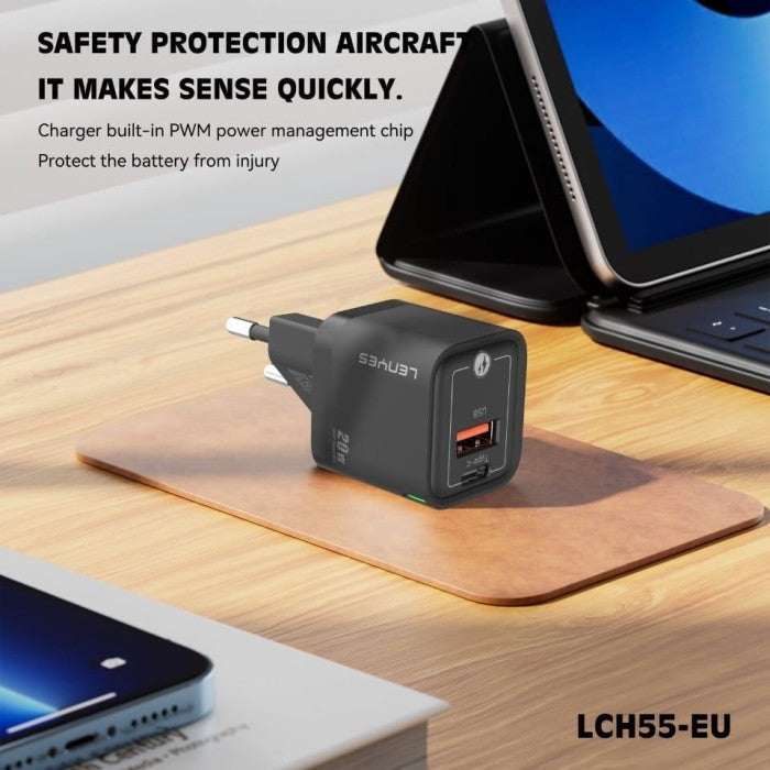 Lenyes GaN 20W Fast Charger with USB & Type-C Port