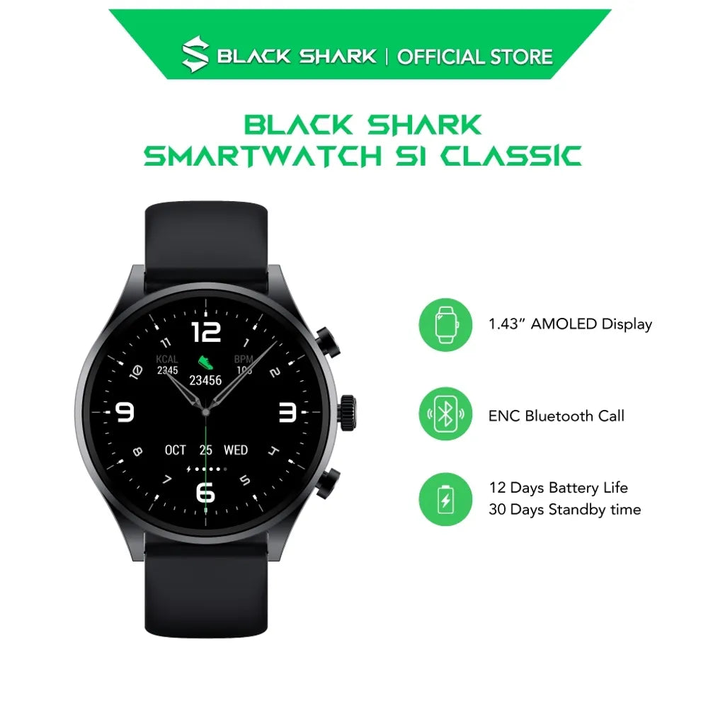 Black Shark S1 Classic Smartwatch, 1.43'' AMOLED Display