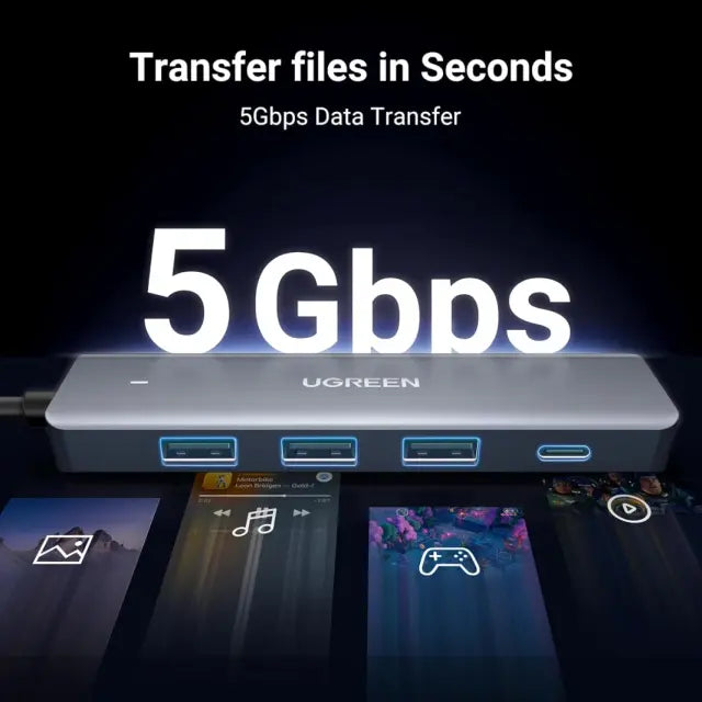 يوجرين موزع USB 3.0 بـ3 منافذ USB-A ومنفذ USB-C + طاقة USB-C 