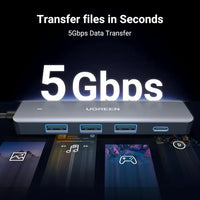 يوجرين موزع USB 3.0 بـ3 منافذ USB-A ومنفذ USB-C + طاقة USB-C
