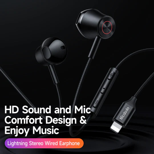 MCDODO Wired Headphones for iPhone iPad / HiFi Music / Clear Phone Calls / Lightning Plug - Black