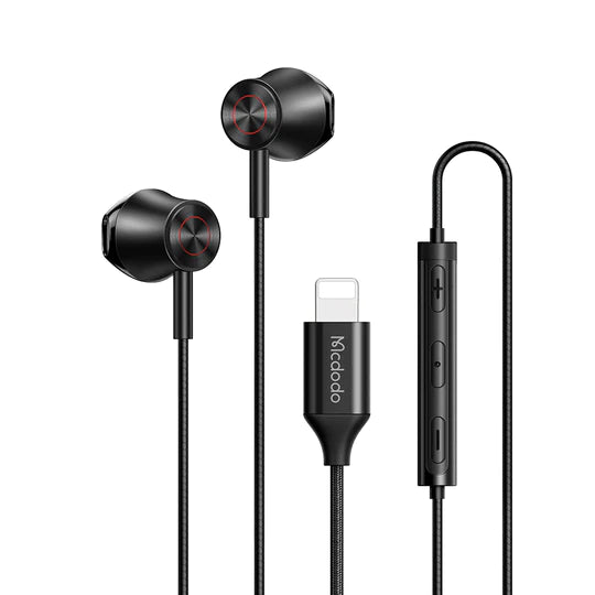 MCDODO Wired Headphones for iPhone iPad / HiFi Music / Clear Phone Calls / Lightning Plug - Black