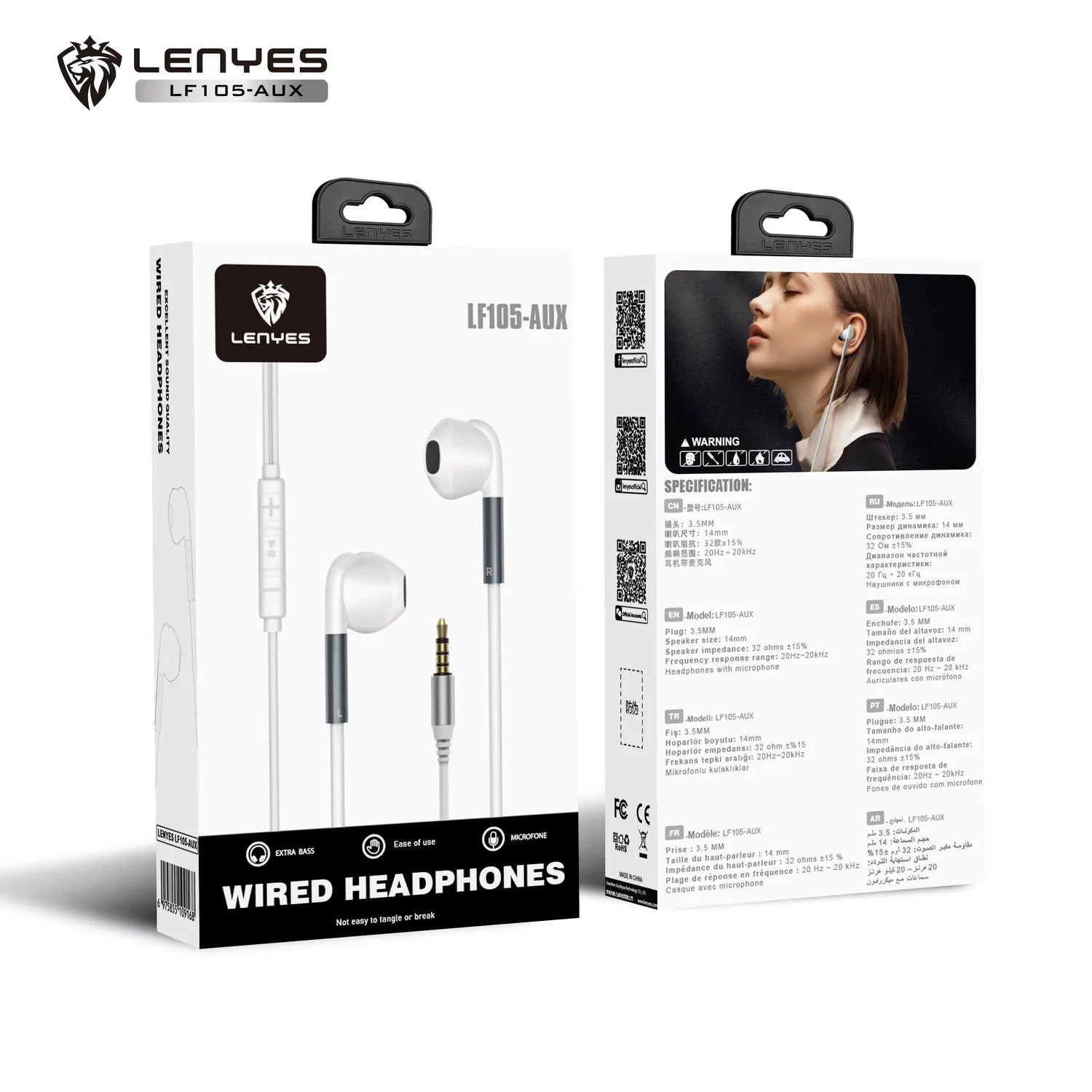 سماعة Lenyes LF105 تايب-C بيضاء – صوت Hi-Fi وراحة تامة
