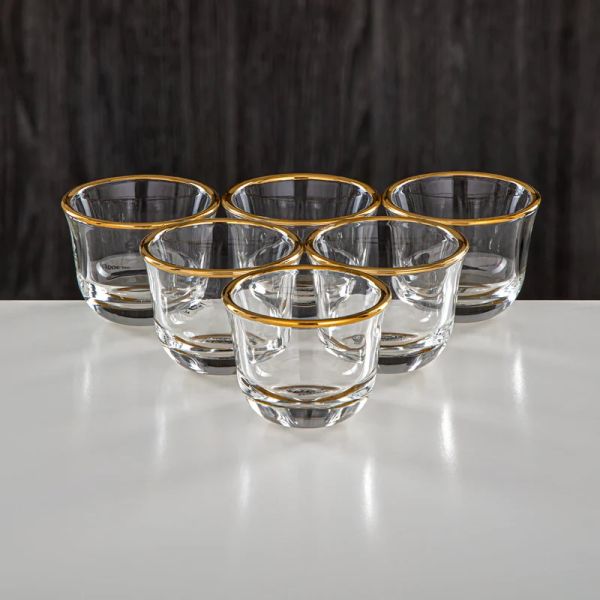 Almarjan 6-Piece Gold Arabic Coffee Cups Set – Elegant Glass Almarjan 6-Piece Gold Arabic Coffee Cups Set – Elegant Glass
