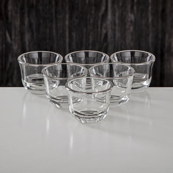 Almarjan 6-Piece Silver Arabic Coffee Cups Set – Elegant Glass Almarjan 6-Piece Silver Arabic Coffee Cups Set – Elegant Glass
