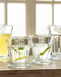 Madame Coco Florentine 4-Piece Water Glass Set – Elegant Embossed Glassware