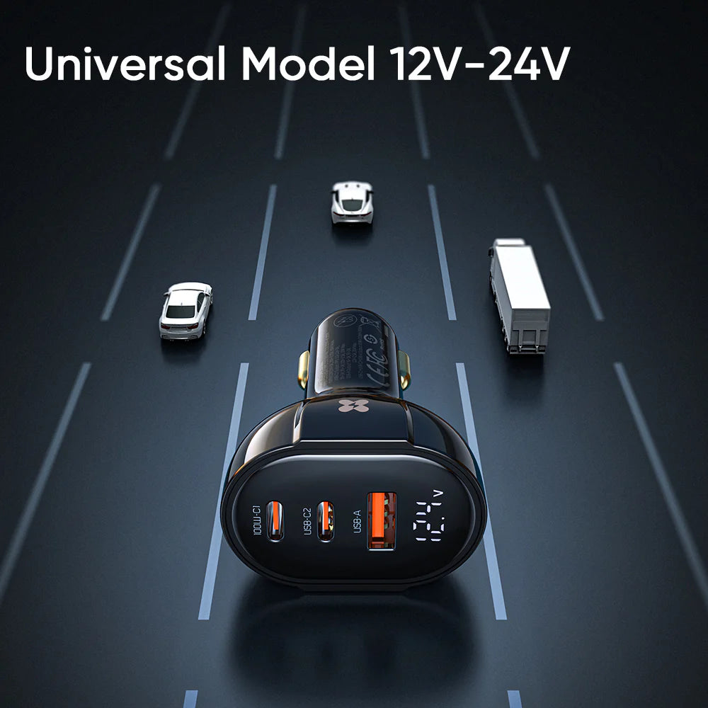 Mcdodo 128W Dual USB C & USB A Car Charger with Digital Display - Black Mcdodo 128W Dual USB C & USB A Car Charger with Digital Display - Black