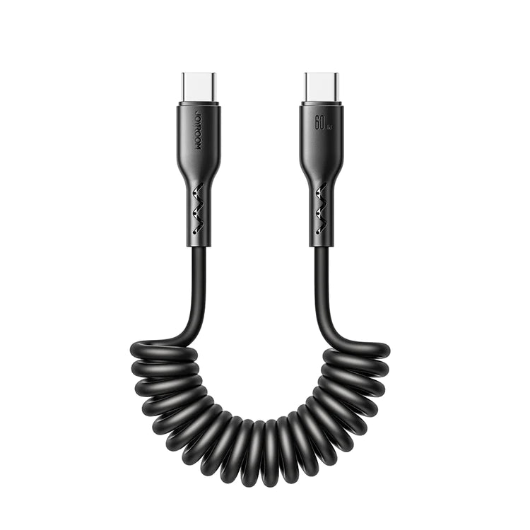 Joyroom 30W /60W Coiled Fast Charging Data Cable for Car (Type-C to Type-C/Lightning) 1.5m - Black