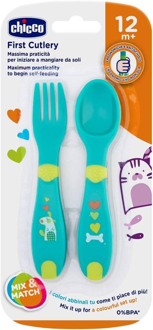 Chicco First Cutlery 12M+ NEUTRAL Safe & Easy for Toddlers Chicco First Cutlery 12M+ NEUTRAL Safe & Easy for Toddlers