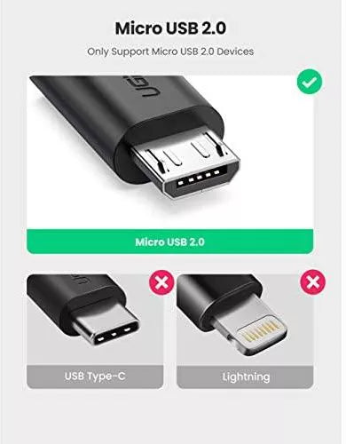 UGREEN Micro USB Male to USB-A Female Cable with OTG Nickel Plating 15cm (Black)