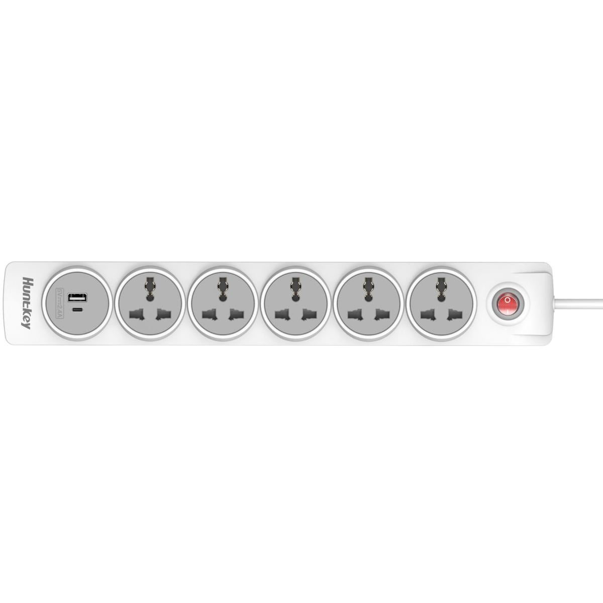 Huntkey Power Strip 5 Outlets 2 USB 3m Cable