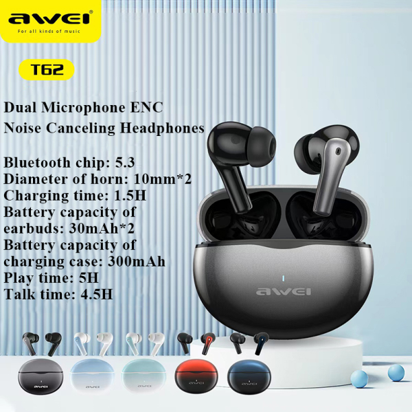 Awei Bluetooth 5.3 TWS Earbuds with 4 Mic ENC / HiFi Music & Waterproof Design - Black