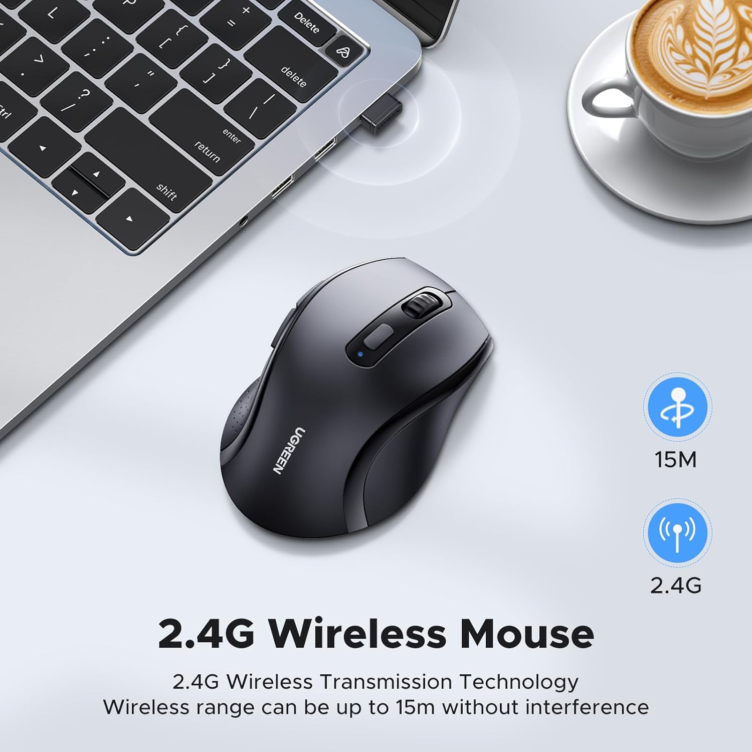 UGREEN 2.4G Wireless Mouse, 6 Buttons, 1600 DPI & 12M Battery